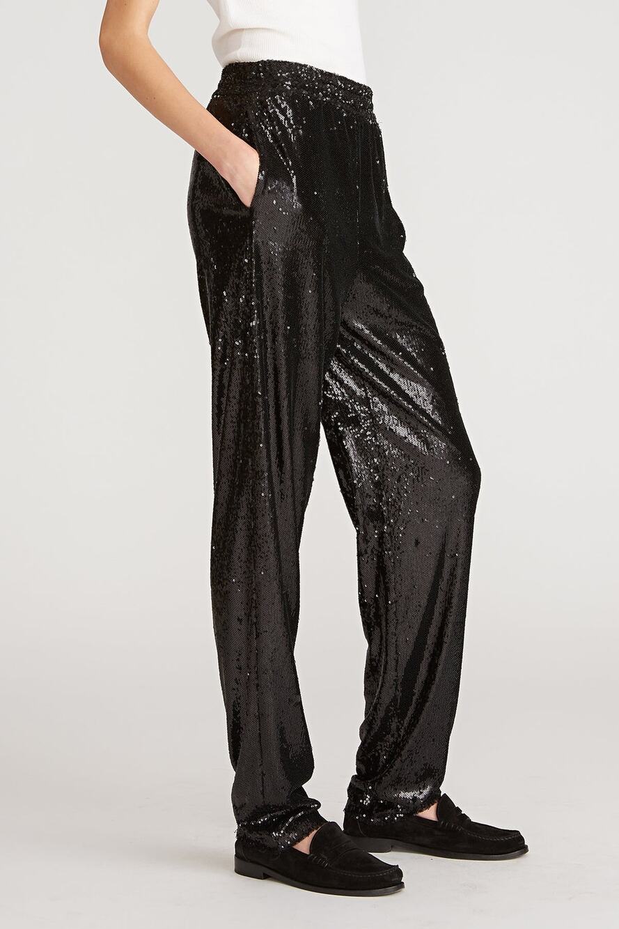 NWT Halston Black Sequin Elastic Waistband Relaxed Fit Jogger Size 6